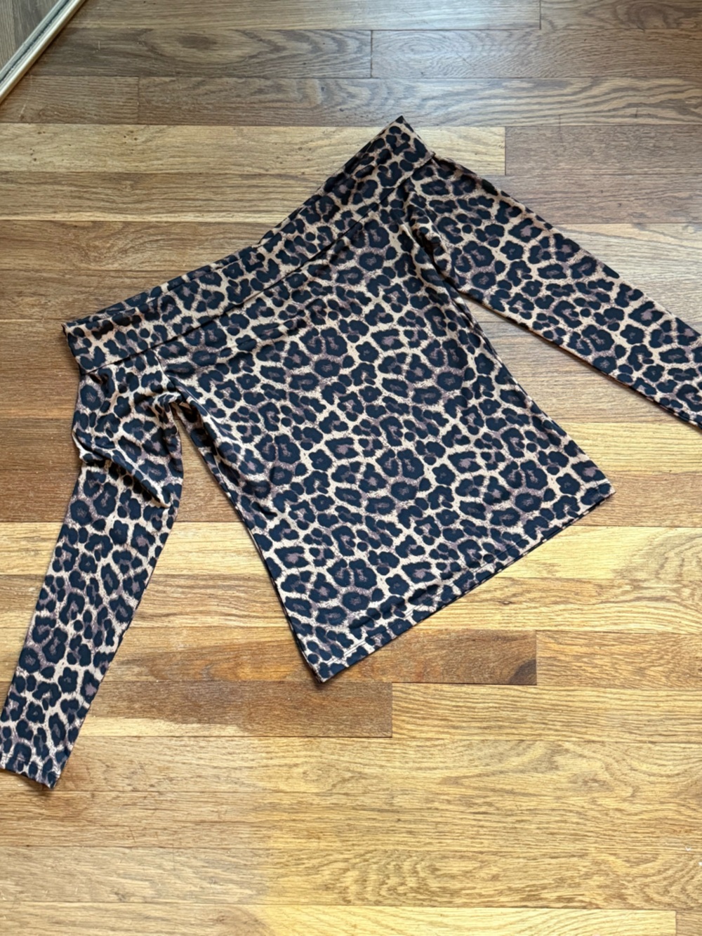H&M Leopard Print Off The Shoulder Long Sleeve Top